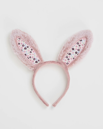 Kids' fluffy faux fur floral bunny ears headband
