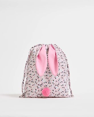 Kids' floral bunny ears drawstring bag