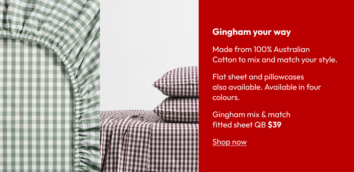 Gingham mix & match fitted sheet QB $39