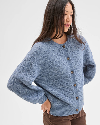 Cable knit bell sleeve cardigan
