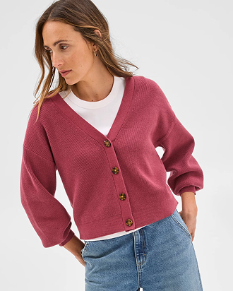 Australian Cotton blend v-neck rib cardigan