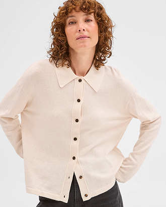 Australian Cotton blend knit polo collar cardigan