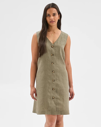 European Linen button front mini dress