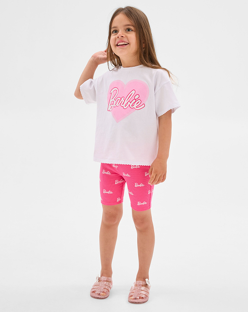Girls 2-8 Barbie t-shirt and bike short 2 piece set
