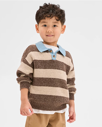 Long sleeve striped knit polo top