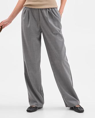 Preview wool blend elastic waist wide leg pants