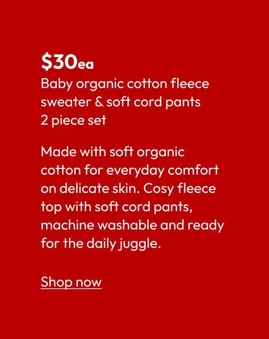 Baby organic cotton fleece sweater & soft cord pants 2 piece set