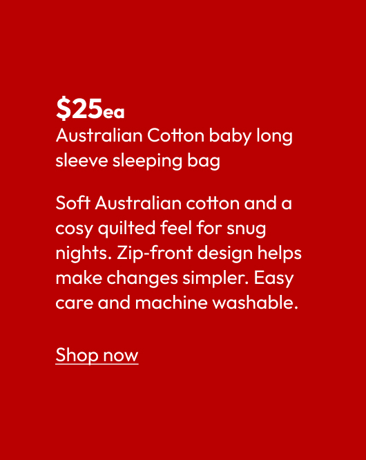 Australian Cotton baby long sleeve sleeping bag