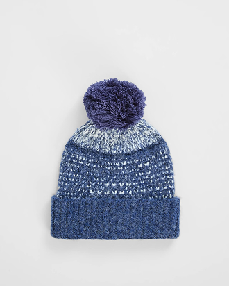 Patterned pom pom beanie