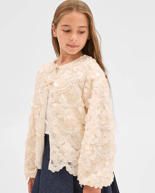 Girls 7-16 sequin lightweight tie front occasion jacket
