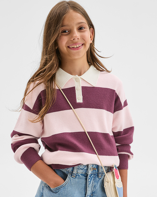 Girls 7-16 long sleeve loose knit rugby jumper