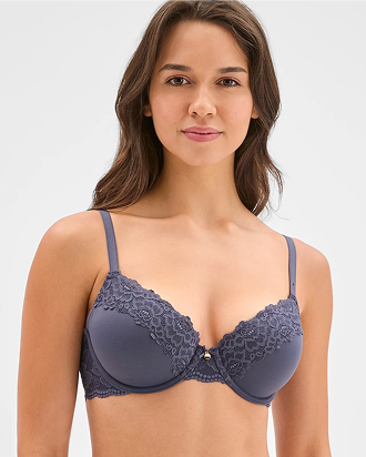 Lila lace trim overlay underwire bra