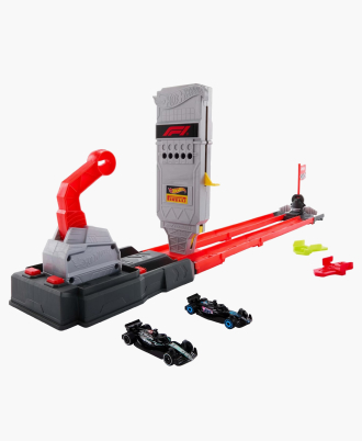 Mattel Hot Wheels Racing Formula 1 Grid Start Track Set & 2 Die-Cast F1 Cars#