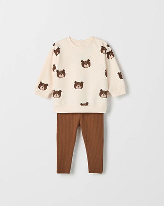 Baby organic cotton fleece top and rib leggings set