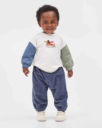 Baby organic cotton fleece sweater & soft cord pants 2 piece set