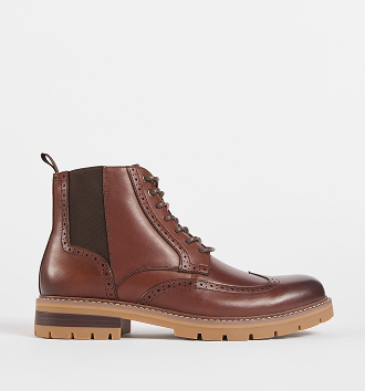Brogue genuine leather lace up chelsea boots