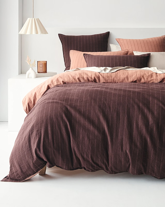 Stripe Linen/Cotton Quilt Cover Set - Chocolate