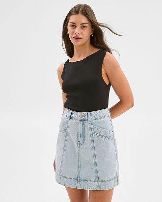 Petites slant pocket mini denim skirt