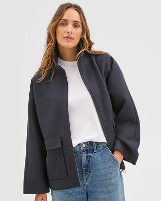 Brushed collar zip through jacket