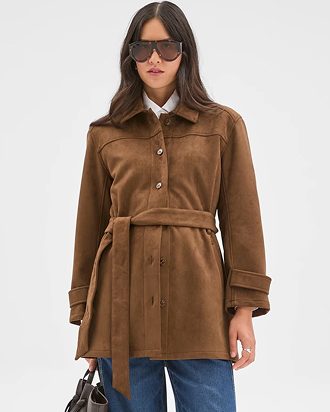 Faux suede long sleeve jacket