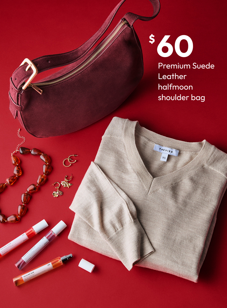 Premium Suede Leather halfmoon shoulder bag