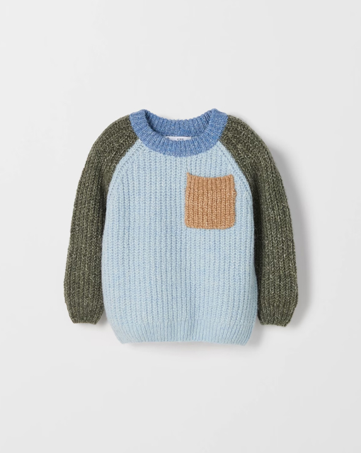 Colour block long sleeve knit top