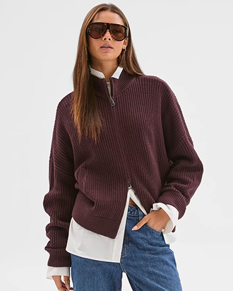 Lily Loves Australian Cotton blend zip through rib cardigan
