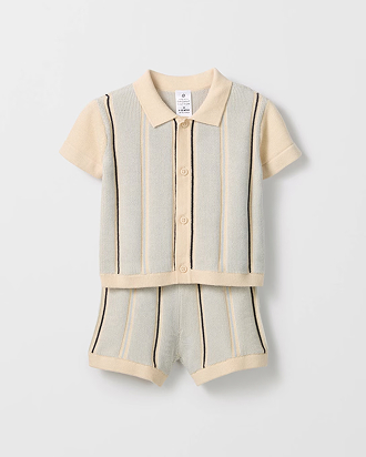 Organic cotton baby knit shirt and short set^