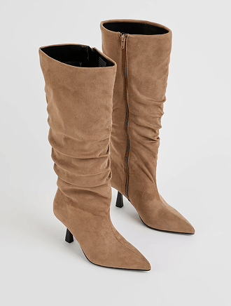 Scrunched high heel long boots