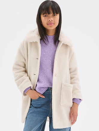 Longline faux fur collar coat
