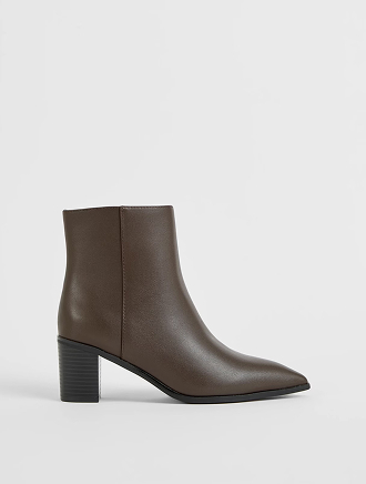 Genuine leather block heel point boots