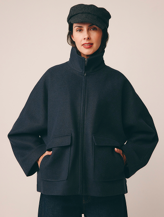 Brushed collar zip-thru jacket