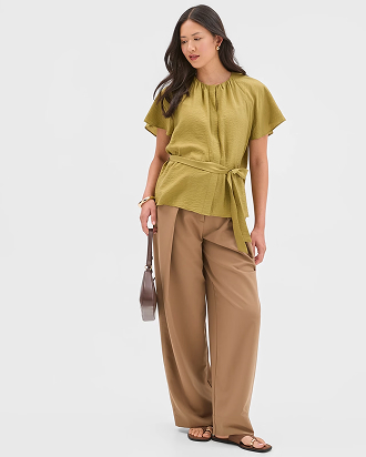 Preview short sleeve belted blouse