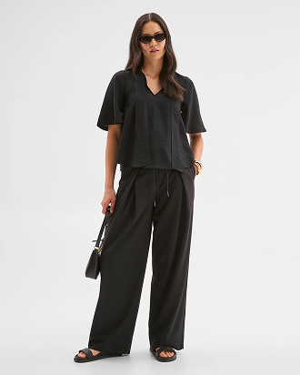 Preview short sleeve tie neck blouse