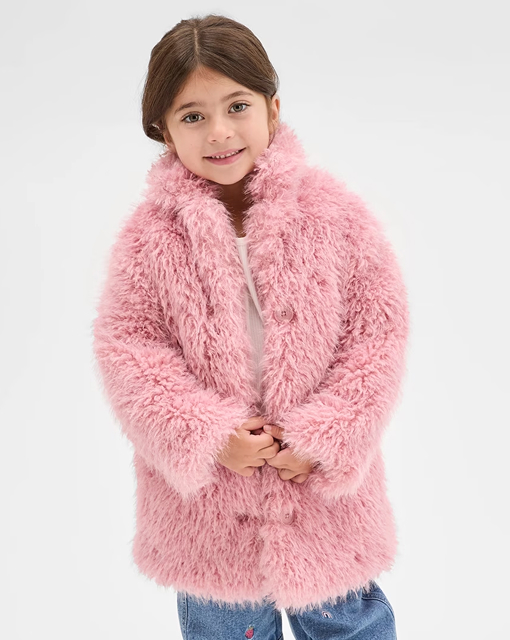 Long sleeve faux fur coat