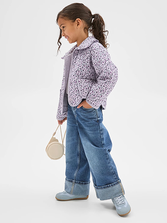 Denim folded up hem wide leg jeans