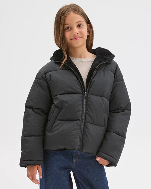 Reversible hooded puffer jacket