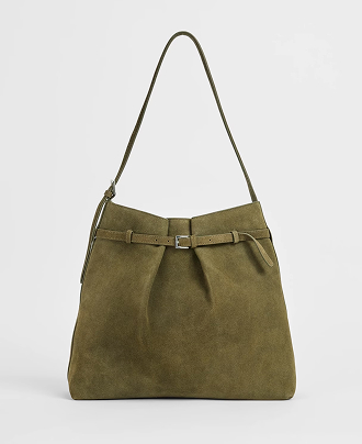 Premium suede leather belted bucket bag