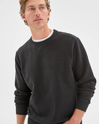 Australian Cotton herringbone long sleeve crew neck fleece top