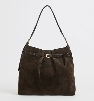 Premium suede leather belted bucket bag