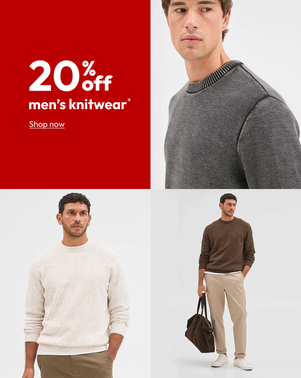 20% off men's knitwear*
