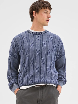 Commons Australian Cotton cable knit washed crew jumper
