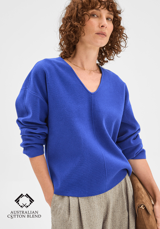 PREVIEW AUSTRALIAN COTTON BLEND polished v-neck knit jumper