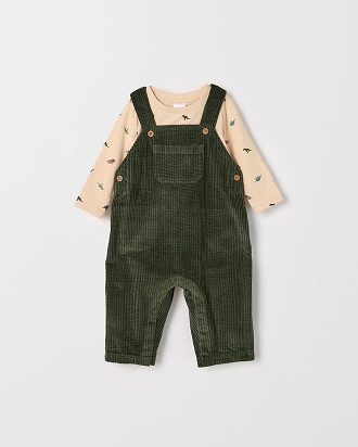 Baby cord overalls and t-shirt set