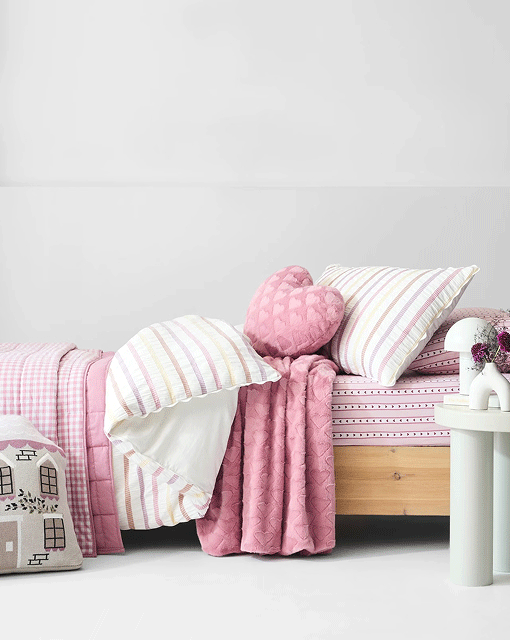 Frankie waffle stripe seersucker kids quilt cover set - single bed