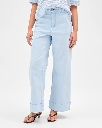 Petites Australian Cotton Blend stretch twill wide leg pants