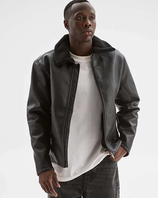 Commons shirling vegan leather flight jacket