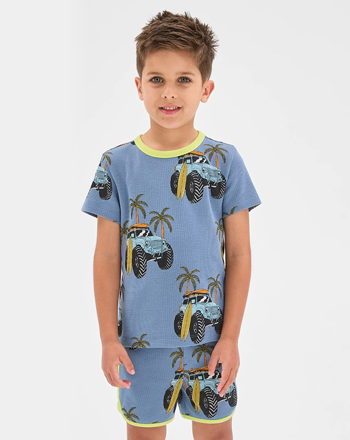 Organic Cotton younger boys elevated knit waffle pyjama set