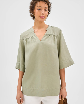 European linen v-front tunic top