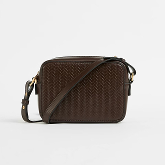 Embossed weave camera crossbody bag